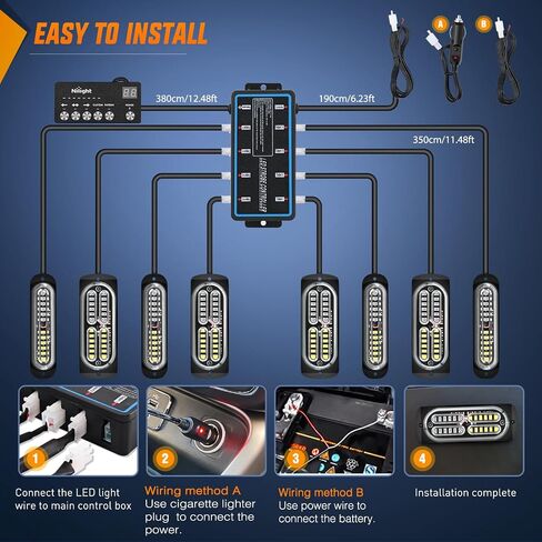 Nilight 8pcs LED LED LIGHT مع وحدة تحكم 12V 24V مزامنة ميزة العنبر الأبيض ستروب ضوء 12 LED مصابيح تحذير الطوارئ السطحي مع وحدة تحكم strobe لشاحنة السيارة RV ATV in Kuwait