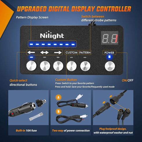 Nilight 8pcs LED LED LIGHT مع وحدة تحكم 12V 24V مزامنة ميزة العنبر الأبيض ستروب ضوء 12 LED مصابيح تحذير الطوارئ السطحي مع وحدة تحكم strobe لشاحنة السيارة RV ATV in Kuwait