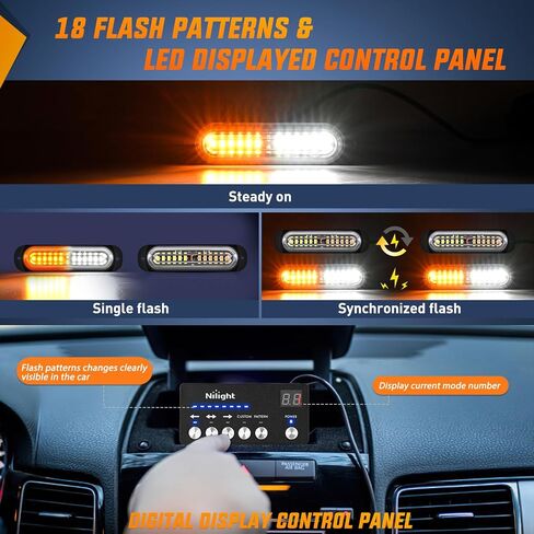 Nilight 8pcs LED LED LIGHT مع وحدة تحكم 12V 24V مزامنة ميزة العنبر الأبيض ستروب ضوء 12 LED مصابيح تحذير الطوارئ السطحي مع وحدة تحكم strobe لشاحنة السيارة RV ATV in Kuwait