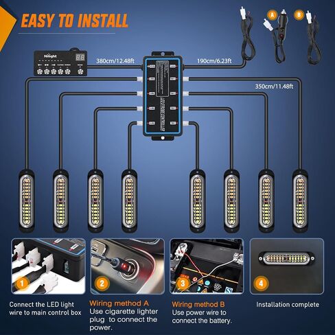 Nilight 8pcs LED LED LIGHT مع وحدة تحكم 12V 24V مزامنة ميزة العنبر الأبيض ستروب ضوء 12 LED مصابيح تحذير الطوارئ السطحي مع وحدة تحكم strobe لشاحنة السيارة RV ATV in Kuwait