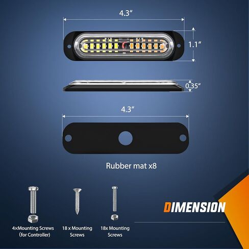 Nilight 8pcs LED LED LIGHT مع وحدة تحكم 12V 24V مزامنة ميزة العنبر الأبيض ستروب ضوء 12 LED مصابيح تحذير الطوارئ السطحي مع وحدة تحكم strobe لشاحنة السيارة RV ATV in Kuwait