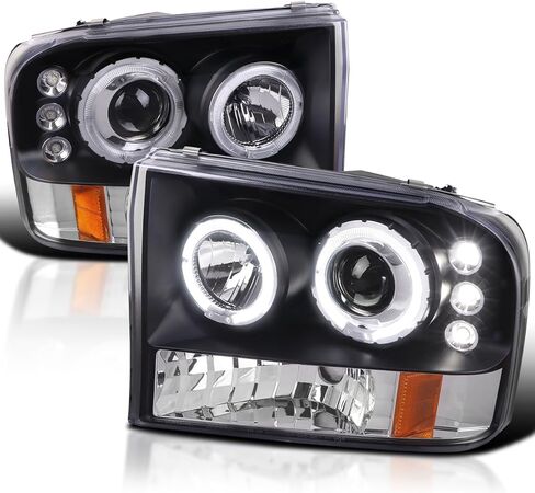 SPEC-D TUNING Jet Black LED Halo Projector Headlights Compatible with 1999-2004 Ford F250 / F350 / F450 / F550 Super Duty, 2000-2004 Ford Excursion US, Left + Right Pair Headlamps Assembly in Saudi Arabia