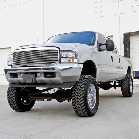 SPEC-D TUNING Jet Black LED Halo Projector Headlights Compatible with 1999-2004 Ford F250 / F350 / F450 / F550 Super Duty, 2000-2004 Ford Excursion US, Left + Right Pair Headlamps Assembly in Saudi Arabia