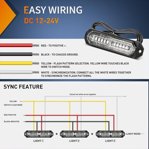Nilight 8PCS Led Strobe Lights with Controller 12V 24V Sync Feature Amber White Strobe Light 12 LED Surface Mount Emergency Hazard Warning Lights with Strobe Controller for Vehicle Car Truck RV ATV in Saudi Arabia