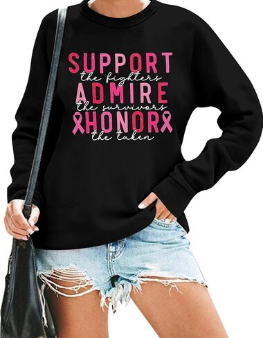 LUKYCILD Breast Cancer Awareness Sweatshirt Women Pink Ribbon Shirts Support Admire Honor Shirt Inspirational Pullover Top in Saudi Arabia