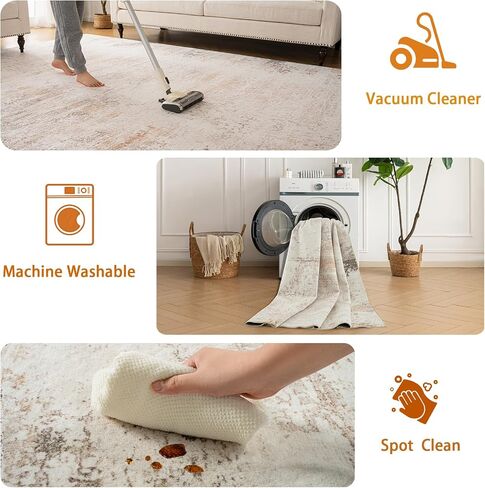 Area Rugs 9x12 for Living Room - Large Machine Washable Non Slip Vintage Rug for Bedroom - Low Pile Lightweight Print Floor Carpet for Dining Room,Home Office (Vintage Blush, 9'x12') in Saudi Arabia