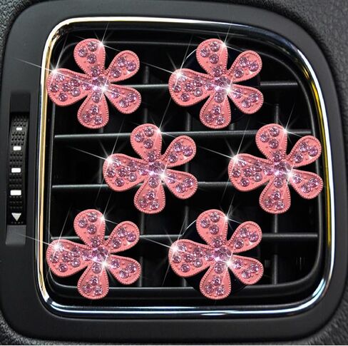 6 PCS PINK Bling Flower Veat Clips ، Cute Daisy Car Air Criteners Vents Clips Car Diffuser Rhinestone Decoration Interior Decord Decories Pling Pling Excessories for Women Girls in Saudi Arabia