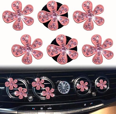 6 PCS PINK Bling Flower Veat Clips ، Cute Daisy Car Air Criteners Vents Clips Car Diffuser Rhinestone Decoration Interior Decord Decories Pling Pling Excessories for Women Girls in Saudi Arabia