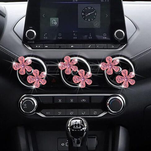 6 PCS PINK Bling Flower Veat Clips ، Cute Daisy Car Air Criteners Vents Clips Car Diffuser Rhinestone Decoration Interior Decord Decories Pling Pling Excessories for Women Girls in Saudi Arabia