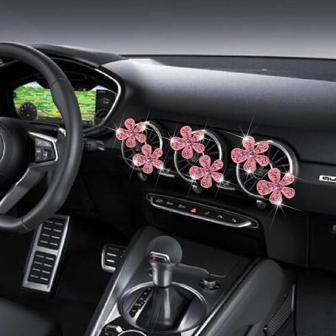 6 PCS PINK Bling Flower Veat Clips ، Cute Daisy Car Air Criteners Vents Clips Car Diffuser Rhinestone Decoration Interior Decord Decories Pling Pling Excessories for Women Girls in Saudi Arabia