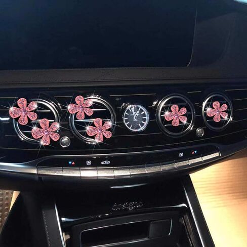 6 PCS PINK Bling Flower Veat Clips ، Cute Daisy Car Air Criteners Vents Clips Car Diffuser Rhinestone Decoration Interior Decord Decories Pling Pling Excessories for Women Girls in Saudi Arabia