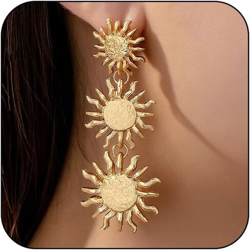 أقراط Gold Gold Sun Sunshine للنساء ، Bohemian Vintage Gold Plated Sunburst Dorp Dangle Stud arcors Prom Party Party Gifts Jewelry Gifts in Kuwait