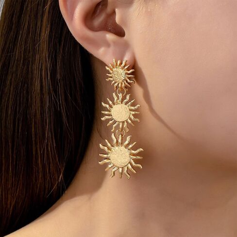 أقراط Gold Gold Sun Sunshine للنساء ، Bohemian Vintage Gold Plated Sunburst Dorp Dangle Stud arcors Prom Party Party Gifts Jewelry Gifts in Kuwait