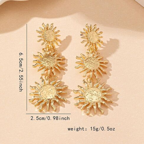 أقراط Gold Gold Sun Sunshine للنساء ، Bohemian Vintage Gold Plated Sunburst Dorp Dangle Stud arcors Prom Party Party Gifts Jewelry Gifts in Kuwait