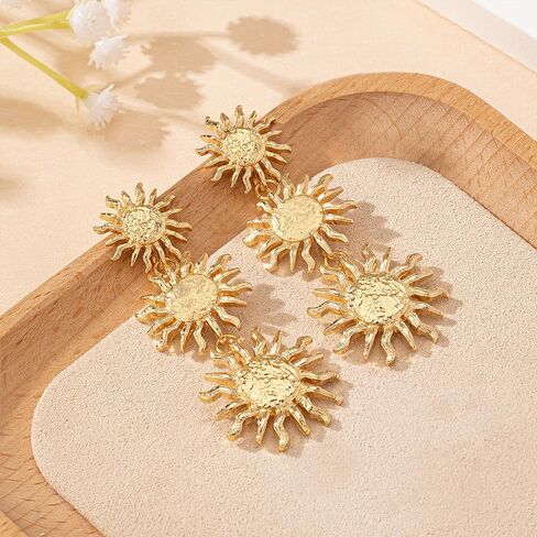 أقراط Gold Gold Sun Sunshine للنساء ، Bohemian Vintage Gold Plated Sunburst Dorp Dangle Stud arcors Prom Party Party Gifts Jewelry Gifts in Kuwait