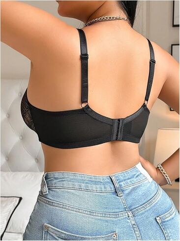 Oyoangle Women's Plus Lace Lace Coverage Full Coverage Wireless Bra مريح تقليم الأسقلوب اليومي in Saudi Arabia