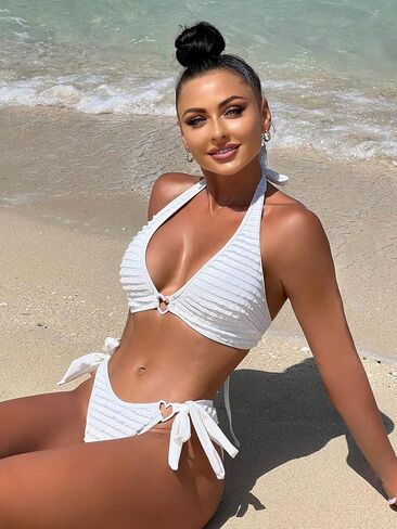 GORGLITTER Women's Ruffle Bikini Layered Knot Tie Side Swimsuit High Cut Textured Bathing Suit in Saudi Arabia