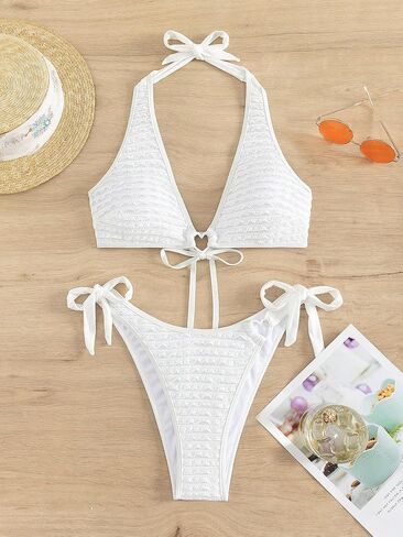 GORGLITTER Women's Ruffle Bikini Layered Knot Tie Side Swimsuit High Cut Textured Bathing Suit in Saudi Arabia