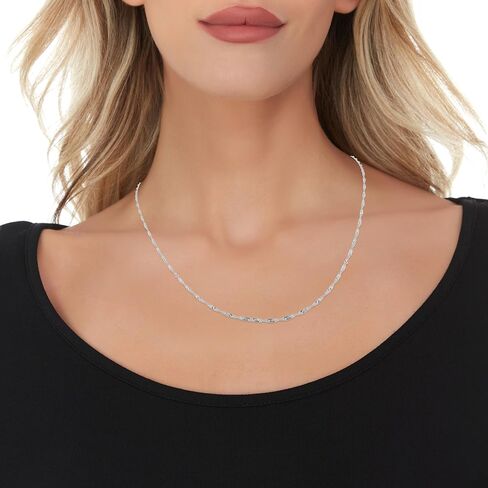 Floreo 14k White Gold .8mm or 1.1mm or 1.3mm or 1.8mm Singapore Chain Necklace in Kuwait