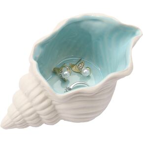 Jewelry Dish Tray For Coastal Beach Room Decor,Cute Ceramic Ring Holder Gift For Women Sister Mom Friend ,Decorative Trinket Jewelry Organizer Tray For Rings Earrings Necklaces ets (Blue conch) in Saudi Arabia