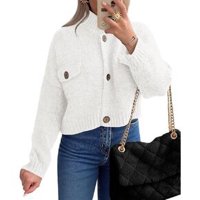 Saodimallsu Womens Cropped Cardigan Sweaters Button Up Chunky Knit Long Sleeve Collared Open Front Loose Jackets in Saudi Arabia