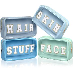 Pinkunn 4 Pcs Preppy Makeup Bags Christmas Chenille Letter Bag Face Skin Hair Stuff Cosmetic Bag Corduroy Makeup Pouch with Zipper Birthday Gifts for Women(Gentle Color) in Kuwait