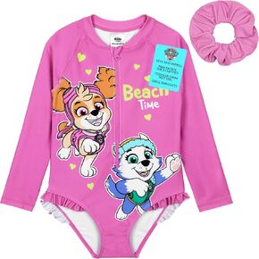 Paw Patrol Girls Swimsuit Long Sleeve Pink One Piece Bathing Suit for Girls with Scrunchie in Saudi Arabia