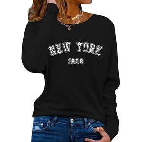 تي شيرت نسائي بأكمام طويلة من Hilinker تي شيرت كاجوال فضفاض برقبة دائرية in Kuwait