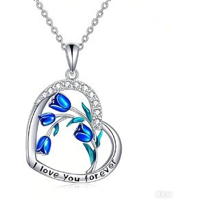 CRMAD Purple Tulips Necklace Sterling Silver Moonstone/Crystal/Cross Flower Tulips Jewelry Mother's Day Gifts in Kuwait