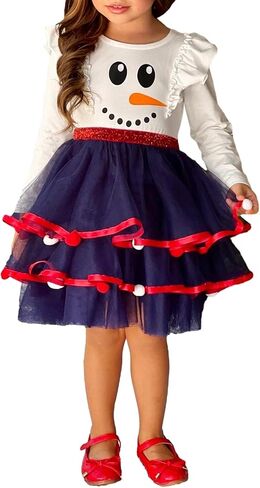 Girls Holiday Christmas Tutu Dress Santa Princess Long Sleeve Tiered Tulle Dress for Xmas Party 2-10 Years (Christmas Tree, 7 Years) in Saudi Arabia