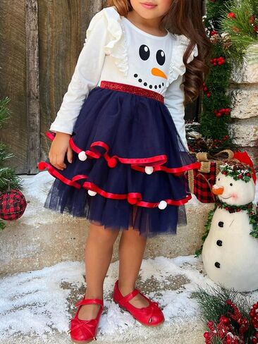 Girls Holiday Christmas Tutu Dress Santa Princess Long Sleeve Tiered Tulle Dress for Xmas Party 2-10 Years (Christmas Tree, 7 Years) in Saudi Arabia