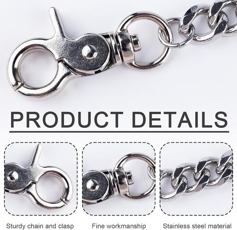 Pants Chain, Heavy Duty Stainless Steel Wallet Chain with Lobster Clasp Hip Hop Pocket Keychain Stylish Punk Gothic Accessory for Men & Women (Silver) in Saudi Arabia