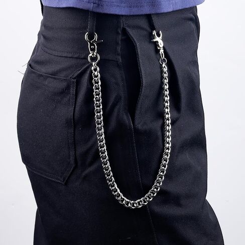 Pants Chain, Heavy Duty Stainless Steel Wallet Chain with Lobster Clasp Hip Hop Pocket Keychain Stylish Punk Gothic Accessory for Men & Women (Silver) in Saudi Arabia