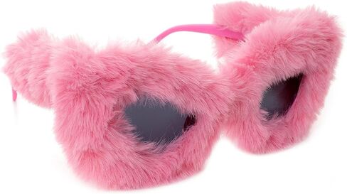 Women Plush Fuzzy Cat Eye Sunglasses Pink Cat Eye Sunglasses Punk Soft Velvet Shades Sunglasses for Halloween Costume in Saudi Arabia