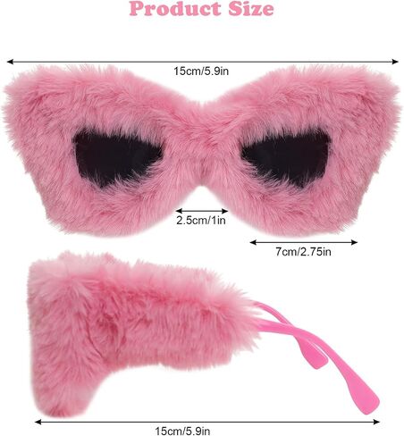 Women Plush Fuzzy Cat Eye Sunglasses Pink Cat Eye Sunglasses Punk Soft Velvet Shades Sunglasses for Halloween Costume in Saudi Arabia