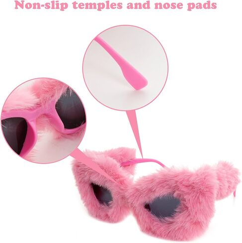 Women Plush Fuzzy Cat Eye Sunglasses Pink Cat Eye Sunglasses Punk Soft Velvet Shades Sunglasses for Halloween Costume in Saudi Arabia