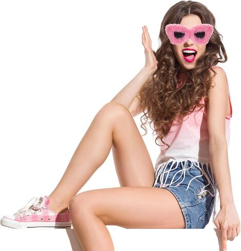 Women Plush Fuzzy Cat Eye Sunglasses Pink Cat Eye Sunglasses Punk Soft Velvet Shades Sunglasses for Halloween Costume in Saudi Arabia