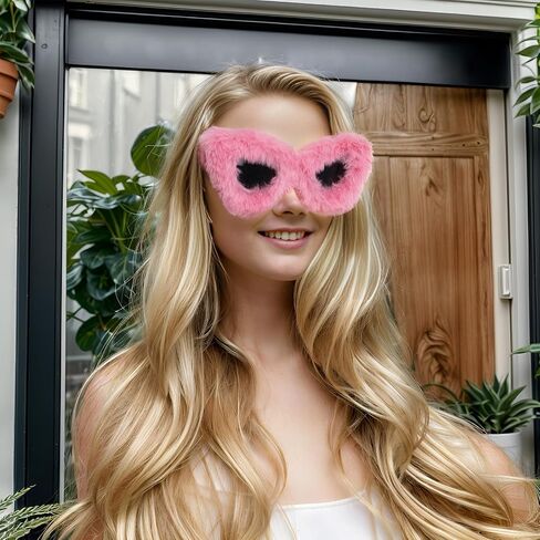 Women Plush Fuzzy Cat Eye Sunglasses Pink Cat Eye Sunglasses Punk Soft Velvet Shades Sunglasses for Halloween Costume in Saudi Arabia