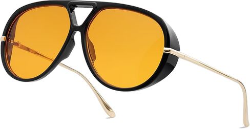 Trendy Retro Aviator Sunglasses with Side Shields for Women Men Oversized Plastic Round Large Vintage Shades in Kuwait