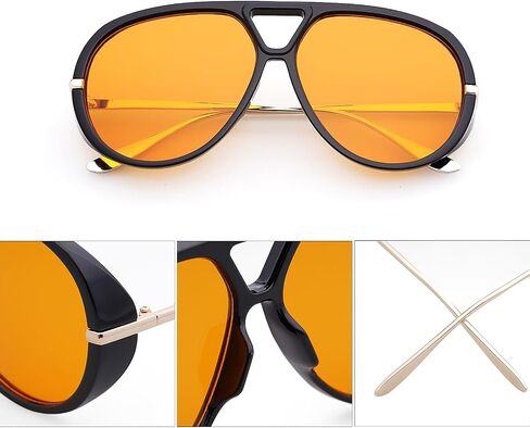 Trendy Retro Aviator Sunglasses with Side Shields for Women Men Oversized Plastic Round Large Vintage Shades in Kuwait
