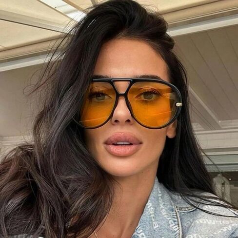 Trendy Retro Aviator Sunglasses with Side Shields for Women Men Oversized Plastic Round Large Vintage Shades in Kuwait