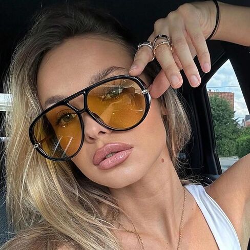 Trendy Retro Aviator Sunglasses with Side Shields for Women Men Oversized Plastic Round Large Vintage Shades in Kuwait