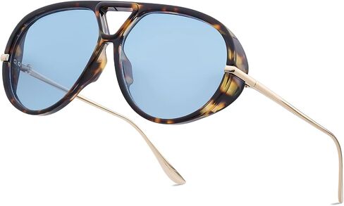Trendy Retro Aviator Sunglasses with Side Shields for Women Men Oversized Plastic Round Large Vintage Shades in Kuwait