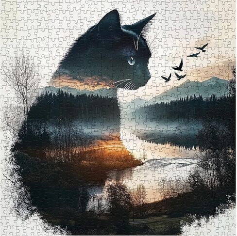 Magic Lion Cat Puzzles for Adults 1000 Pieces, Challenging Art Animal Kitten Landscape Jigsaw Puzzles, Cute Fantasy Kitty Snow Scenic Puzzle in Saudi Arabia
