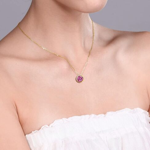 Gem Stone King 14K Solid Gold Gemstone Birthstone Pendant Necklace for Women | Round 6MM | Fine Jewelry for Her Mom Women Wife | With 18 Inch Chain in Kuwait