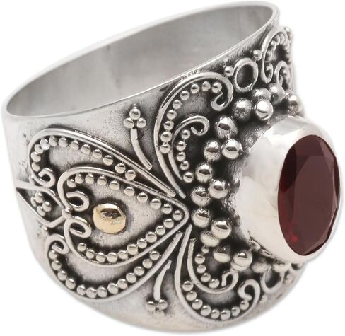 Novica Artisan Handmade 18K الذهب الذهب رنين كوكتيل خاتم الفضة الفضية بالي مع لهجات sterling الحجر واحد إندونيسيا الأحجار الكريمة in Saudi Arabia