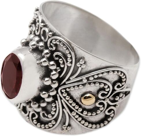 Novica Artisan Handmade 18K الذهب الذهب رنين كوكتيل خاتم الفضة الفضية بالي مع لهجات sterling الحجر واحد إندونيسيا الأحجار الكريمة in Saudi Arabia