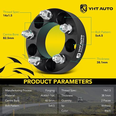 YHTAUTO 5x4.5 Hub Centric Wheel Spacers 1.5 Inch Fits Dodge, Chrysler, Ferrari, Maserati Models, Charger, Challenger, 300 Tire Spacers w/ M14x1.5 Studs, 82.5mm Center Bore 5 Lug 4PCS Black in Saudi Arabia