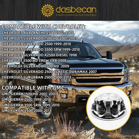 DASBECAN 4PCS CENTER CENTER CENTER CENT & 8 LUGS متوافقة مع شيفروليه أفالانش 2500 2002-2006 تشيفي سيلفرادو 1500 HD 2500 3500 GMC SIERA in Saudi Arabia