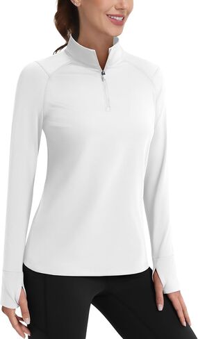 Cavva Women's Fleece Quarter Zip Pullover Running Shirt Long Sleeve Thermal Tee Athletic Workout Tops Thumb Hole in Saudi Arabia